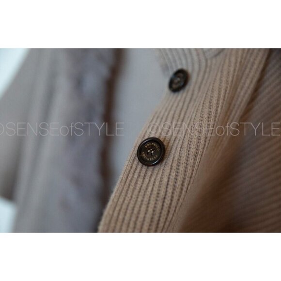 Brunello Cucinelli Women's Cashmere Poncho Cardigan Sweater Fur Brown size M - Picture 10 of 11